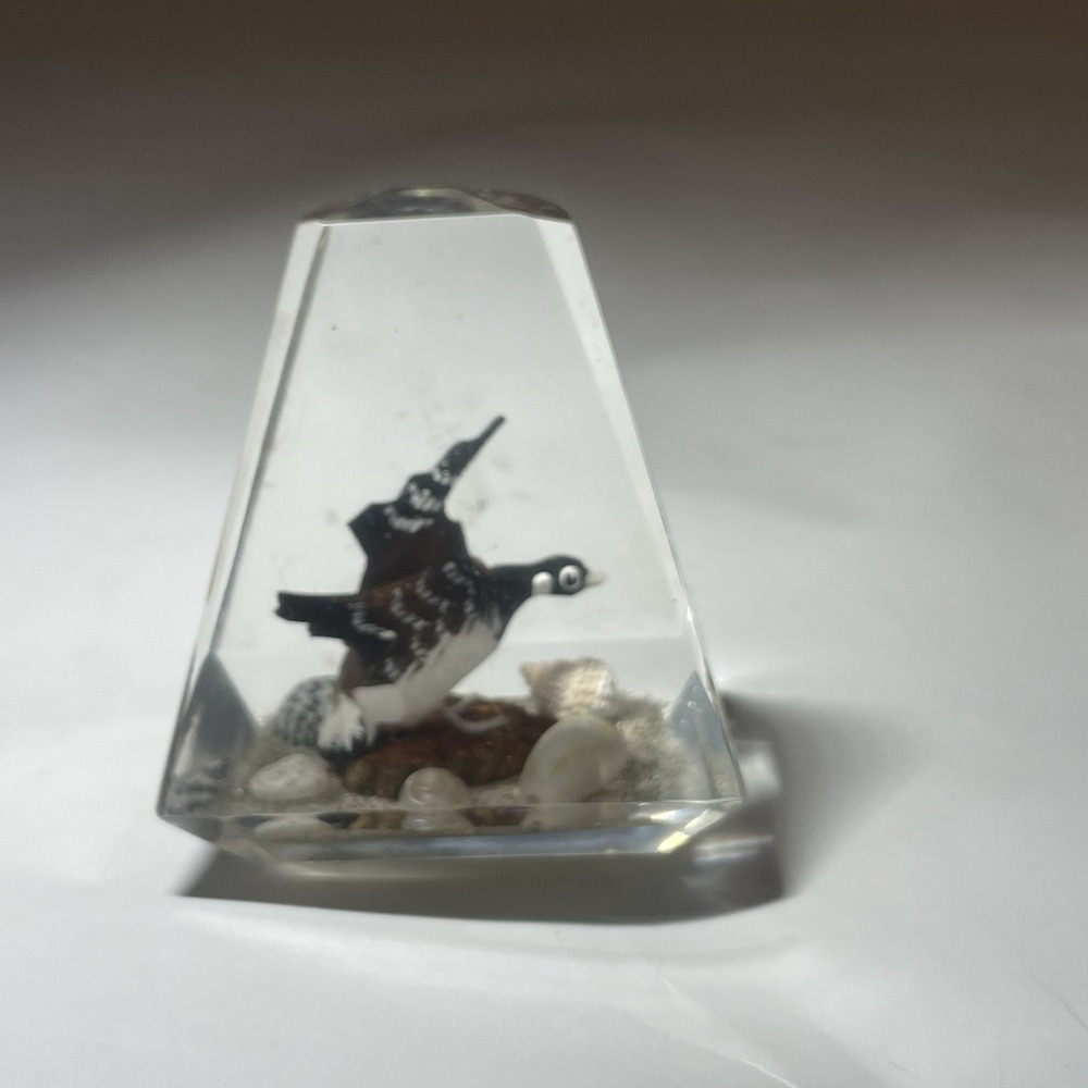 Vintage Lucite Obelisk Large Still Life Canada Goose Acrylic Paperweight